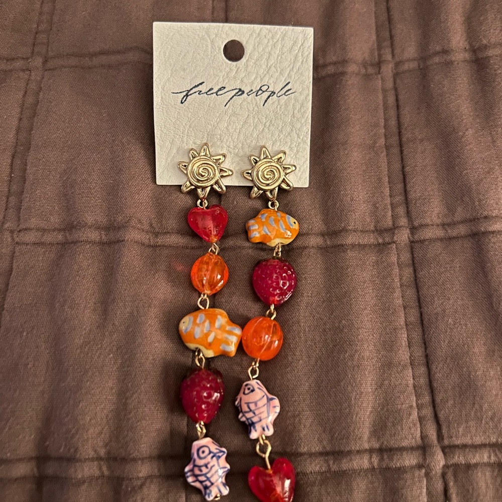 Free People Vibrant Beaded Earrings with Sun Charms